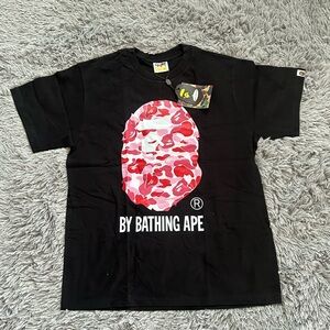 Bape Black Tee with Red Camo Ape Logo